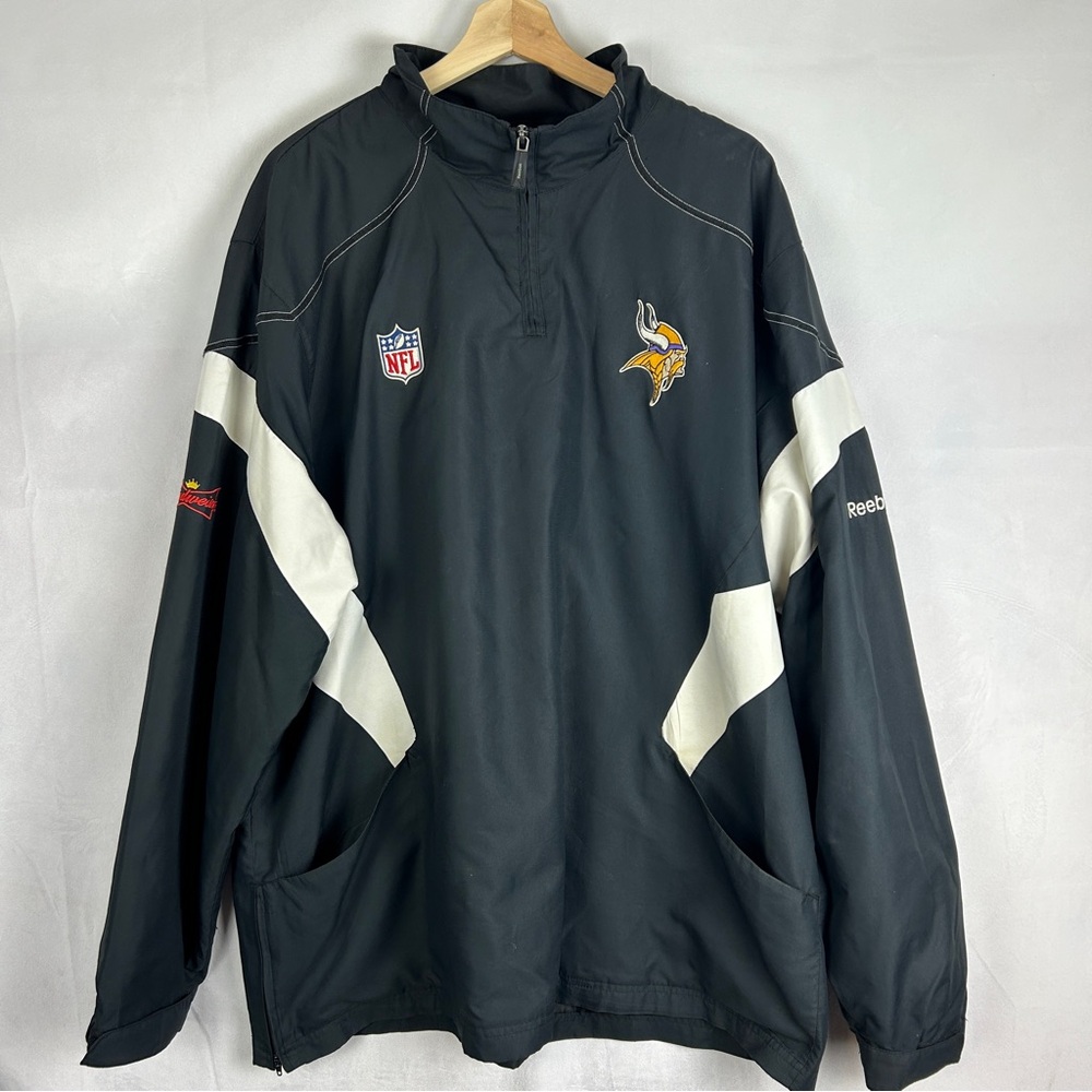NFL Minnesota Vikings Reebok OnField Apparel Black Pullover Jacket Men's‎ 2XL